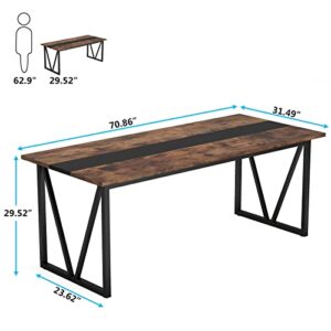 Tribesigns 6FT Conference Table, 70.8W x 31.5D inch Meeting Seminar Table for Office Conference Room, Modern Rectangular Training Table Boardroom Desk with Metal Frame (Rusitc Brown)