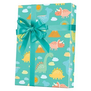 party explosions gift wrap – baby dinosaur wrapping paper roll (24″ w x 15′ l)