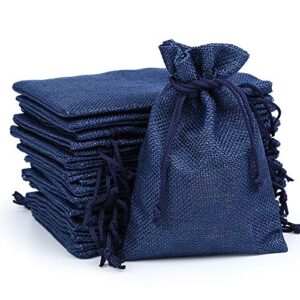 naler 24pcs burlap bags with drawstring linen gift bags jewelry pouches sacks for wedding, party favors, diy craft, presents, 4 x 6 inch, navy blue