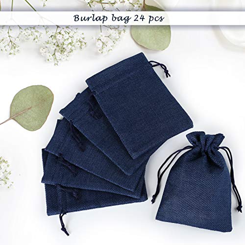Naler 24pcs Burlap Bags with Drawstring Linen Gift Bags Jewelry Pouches Sacks for Wedding, Party Favors, DIY Craft, Presents, 4 x 6 Inch, Navy Blue