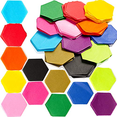 Exquiss 1200 Pieces 12 Colors Tissue Paper Hexagon 2.4 x 2.2 Inch Bulk 12 Colors for Art Paper Craft Scrunch Art Kids Craft DIY Craft Tracing Scrapbooking Embellishments Mural Rainbow School Supplies