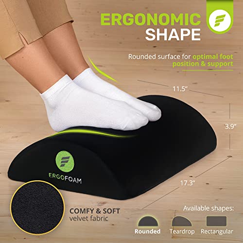 ErgoFoam Ergonomic Foot Rest Under Desk - Premium Velvet Soft Foam Footrest for Desk - Most Comfortable Desk Foot Rest in The World for Lumbar, Back, Knee Pain - Foot Stool Rocker (Black)
