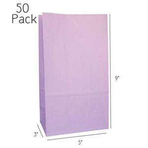 Party Favor Bag - 50 Pack Light Purple Lavender Lilac Color Paper Kraft Lunch Gift Treat Bags Ideal for Baby Shower, Birthday Party, Craft Projects, Gift Bags