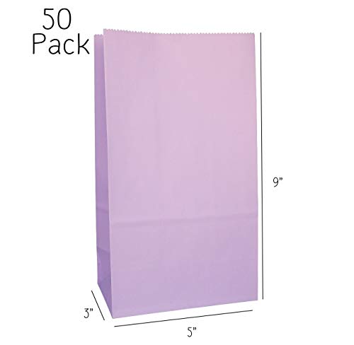 Party Favor Bag - 50 Pack Light Purple Lavender Lilac Color Paper Kraft Lunch Gift Treat Bags Ideal for Baby Shower, Birthday Party, Craft Projects, Gift Bags