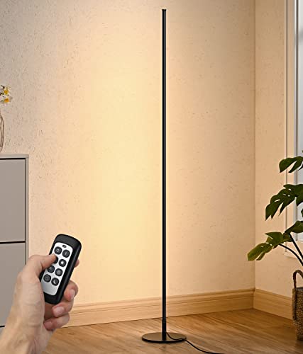 EDISHINE Modern LED Floor Lamp with Remote, 57.5" Minimalist Dimmable Corner Lighting, Standing Tall Floor Lamp for Living Room, Bedroom, Home Office, 7 Color Temperature 2700~6000K (Black)