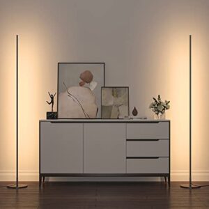 EDISHINE Modern LED Floor Lamp with Remote, 57.5" Minimalist Dimmable Corner Lighting, Standing Tall Floor Lamp for Living Room, Bedroom, Home Office, 7 Color Temperature 2700~6000K (Black)