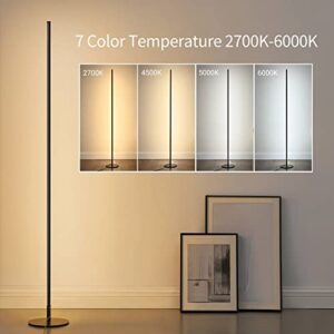 EDISHINE Modern LED Floor Lamp with Remote, 57.5" Minimalist Dimmable Corner Lighting, Standing Tall Floor Lamp for Living Room, Bedroom, Home Office, 7 Color Temperature 2700~6000K (Black)