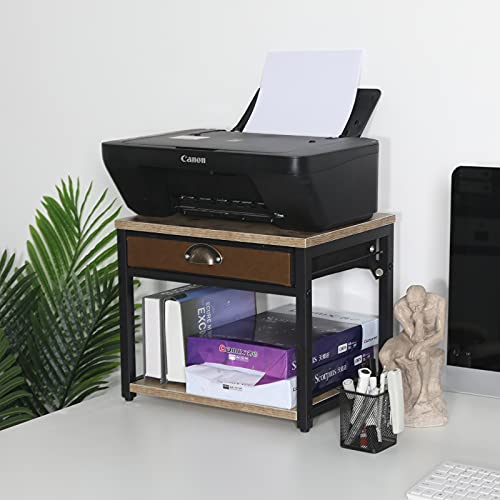 X-cosrack Printer Stand, Under Desk and Desktop Multi-Purpose with Storage Drawers, Wooden 2 Tiers Printer Cart with Detachable Wheels and Anti-Skid Feet for Mini Printer Scanner Fax Home and Office