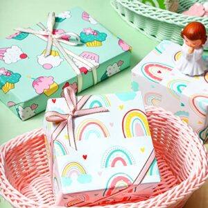 LeZakaa Mini Wrapping Paper Roll - Mini Roll - Cupcake/Rainbow/Colorful Stripe for Birthday - 17 x 120 inches - 3 Rolls (43.77 sq.ft.ttl.)