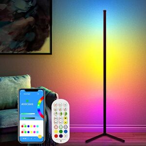 iodoo rgb corner light, smart floor lamp works with app and remote, modern led floor lamp with music sync and 16 million diy colors, color changing ambiance lamp for living room bedroom gaming room