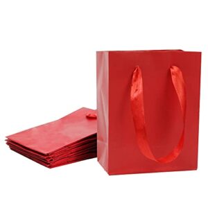 12pc extra small gift wrap paper bags with ribbon handles(4.5×5.5×2.5in), for party favors, baby shower, weddings,holidays,graduation,birthdays,celebrations,bridesmaids gifts,bulk solid color (red)