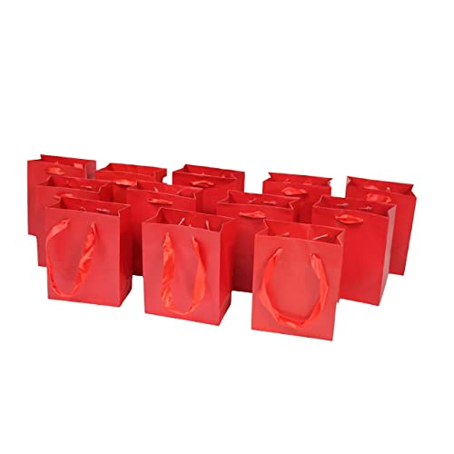 12pc Extra Small Gift Wrap Paper bags with Ribbon Handles(4.5x5.5x2.5in), for Party Favors, Baby Shower, Weddings,Holidays,Graduation,Birthdays,Celebrations,Bridesmaids Gifts,Bulk Solid Color (red)