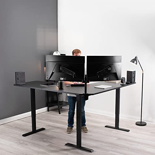 VIVO Electric Height Adjustable 71 x 71 inch Curved Corner Stand Up Desk, Black 4 Section Table Top, Black Frame with Memory Controller, L-Shaped Standing Workstation, DESK-KIT-E3CB2