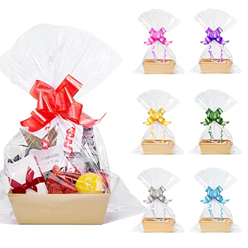 Baskets for Gifts Empty, 6 Pack Sturdy Empty Gift Basket With Handles Kraft Tray Cardboard Basket to Fill Bulk Gift Packages for Holiday, Wedding, Birthday, Christmas, Valentines Day