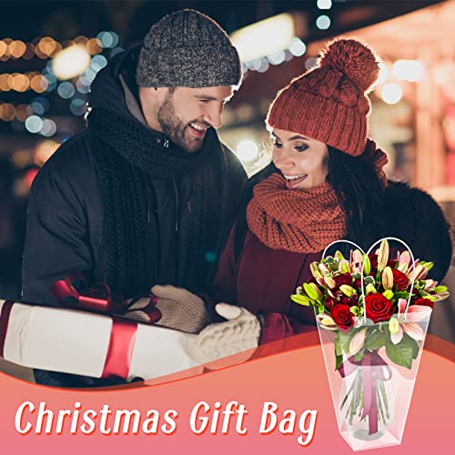 12 Pcs Clear Flower Bouquet Bag with Handle Large Transparent Florist Retail Shop Packaging Plastic Gift Bags for Birthday Christmas Valentine Mother's Father's Day Wedding, 11.4 x 5.9 x 16.7 Inch