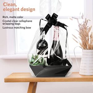 [5 Pk] Black Baskets for Gifts Empty| 8x10” Gift Basket Kit with Basket Bags, Black Pull Bows| Wine, DIY Basket Gift Set| Christmas, Easter, Halloween, Charity | Gift to Impress-Upper Midland Products