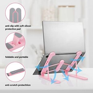 JERX Pink Laptop Stand, 10-45° Adjustable Notebook Riser, Lightweight & Sturdy Holder for Carry-On Travel, Ergonomic Computer Holder Compatible for MacBook Air Pro, HP, Lenovo, Dell 10-15.6”