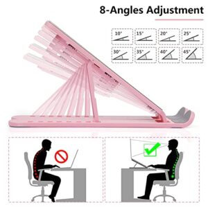 JERX Pink Laptop Stand, 10-45° Adjustable Notebook Riser, Lightweight & Sturdy Holder for Carry-On Travel, Ergonomic Computer Holder Compatible for MacBook Air Pro, HP, Lenovo, Dell 10-15.6”