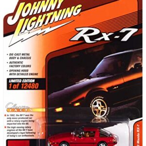 1982 Mazda RX-7 Sunrise Red w/Black Stripes Classic Gold Collection Ltd Ed to 12480 pcs 1/64 Diecast Model Car by Johnny Lightning JLCG029-JLSP244 B