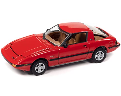 1982 Mazda RX-7 Sunrise Red w/Black Stripes Classic Gold Collection Ltd Ed to 12480 pcs 1/64 Diecast Model Car by Johnny Lightning JLCG029-JLSP244 B