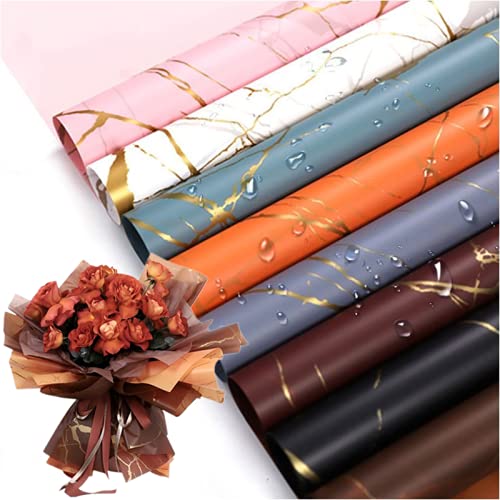 Xshelley (24 sheets marbled flower wrapping paper 8-color flower shop bouquets, DIY crafts, gift packaging or gift box packaging, waterproof flower wrapping paper 23X23 inches