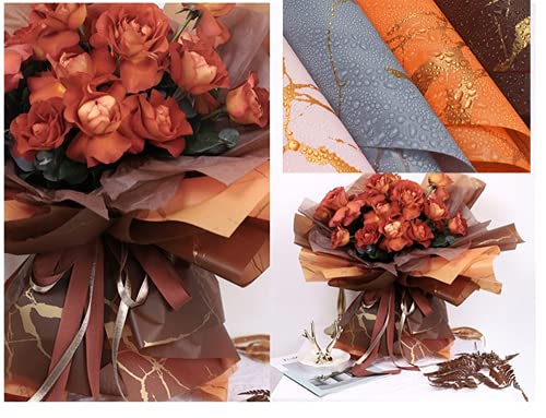 Xshelley (24 sheets marbled flower wrapping paper 8-color flower shop bouquets, DIY crafts, gift packaging or gift box packaging, waterproof flower wrapping paper 23X23 inches