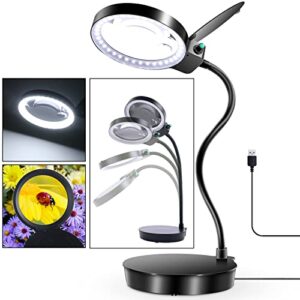 10x magnifying glass with light and stand, desktop hands free magnifier, lighted magnifying glass for close work reading hobbies crafts repair