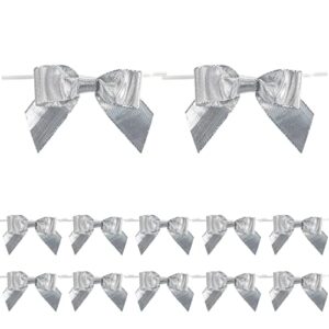 aimudi silver bows for christmas tree 3 inch small silver bows for gift wrapping silver twist tie bows for treat bags premade metallic bows for crafts, wreaths, party favors, goodie bags – 24 pcs