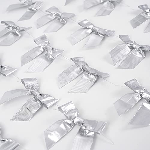 AIMUDI Silver Bows for Christmas Tree 3 Inch Small Silver Bows for Gift Wrapping Silver Twist Tie Bows for Treat Bags Premade Metallic Bows for Crafts, Wreaths, Party Favors, Goodie Bags - 24 PCs
