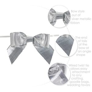 AIMUDI Silver Bows for Christmas Tree 3 Inch Small Silver Bows for Gift Wrapping Silver Twist Tie Bows for Treat Bags Premade Metallic Bows for Crafts, Wreaths, Party Favors, Goodie Bags - 24 PCs