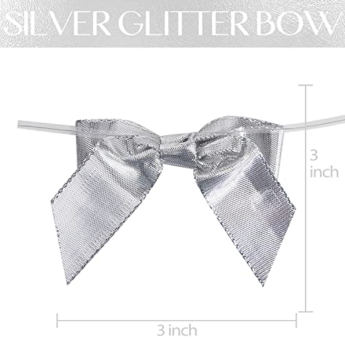 AIMUDI Silver Bows for Christmas Tree 3 Inch Small Silver Bows for Gift Wrapping Silver Twist Tie Bows for Treat Bags Premade Metallic Bows for Crafts, Wreaths, Party Favors, Goodie Bags - 24 PCs