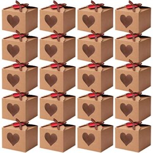 cooraby 20 pieces heart gift boxes with display window kraft paper gift bags gift packaging boxes with tags and ribbons for valentine’s day christmas party decorations
