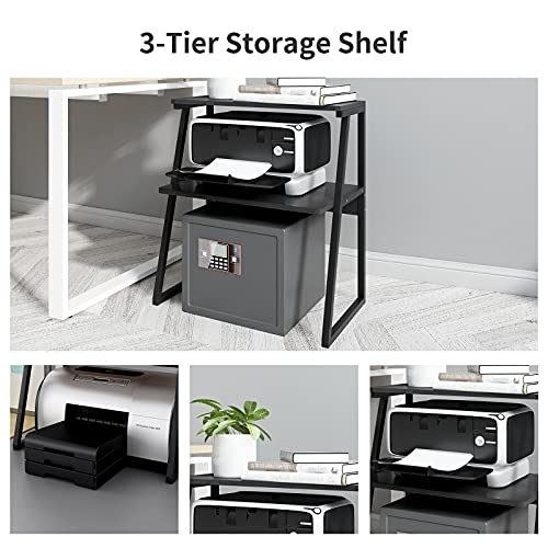 PUNCIA Desktop 3-Tier Wood Printer Stand Black Large Size High Capacity Storage Desk Shelves for Dorm Home Office Organizer of Printer Fax Book Heavy Duty Rack for Home Office Supplie