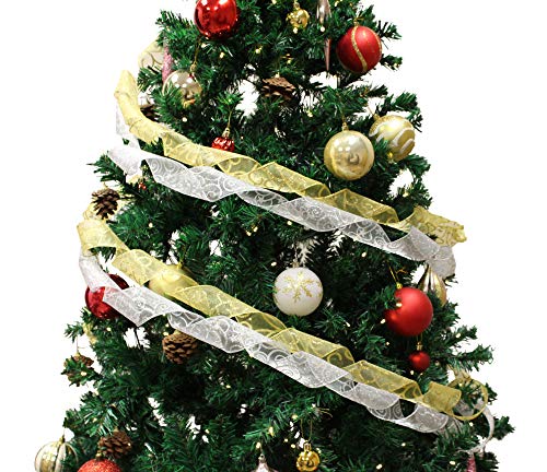 JOYIN 3 Color Rolls Christmas Ribbon Wired 2.75'', 100+ Yard Total， Sheer Glitter Swirl Ribbon for Holiday Xmas Gift Box Wrapping, Hair Bows Making, Christmas Tree, Sewing, Craft Decoration