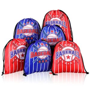 12 packs baseball bag baseball drawstring bag baseball party favors baseball gift bag baseball goodie bags gift wrap bags for kids sport theme birthday decorations, 9.84 x 7.87 inches, blue and red