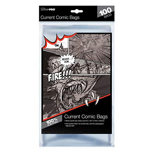 Ultra PRO Current Size 6-7/8 x 10-1/2" Comic Bags (100 Count Pack), Small, Clear