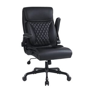 executive office chair, ergonomic home office desk chairs, pu leather computer chair with lumbar support, flip-up armrests and adjustable height, youchauchair high back work chair, black