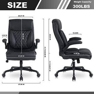 Executive Office Chair, Ergonomic Home Office Desk Chairs, PU Leather Computer Chair with Lumbar Support, Flip-up Armrests and Adjustable Height, Youchauchair High Back Work Chair, Black