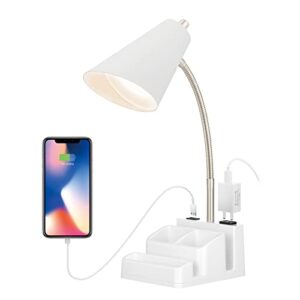 thovas led desk lamp with 1 usb charging port and 1 ac outlet, organizer base, adjustable neck, on/off switch, modern table lamp for reading, working, studying, gentle warm white light, eye protect