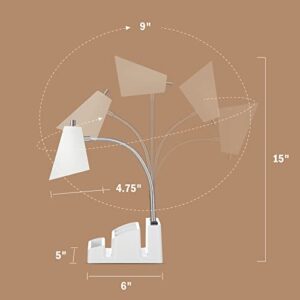THOVAS LED Desk Lamp with 1 USB Charging Port and 1 AC Outlet, Organizer Base, Adjustable Neck, On/Off Switch, Modern Table Lamp for Reading, Working, Studying, Gentle Warm White Light, Eye Protect