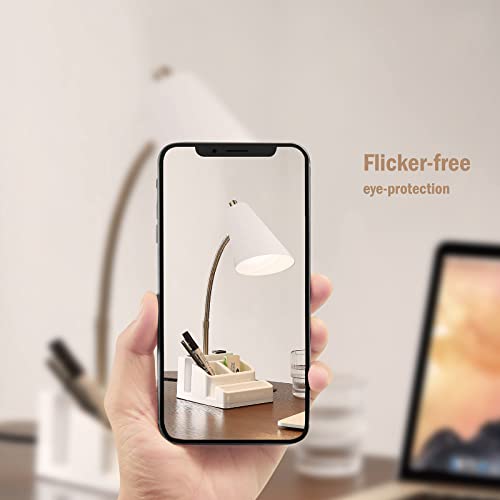 THOVAS LED Desk Lamp with 1 USB Charging Port and 1 AC Outlet, Organizer Base, Adjustable Neck, On/Off Switch, Modern Table Lamp for Reading, Working, Studying, Gentle Warm White Light, Eye Protect