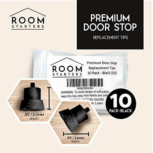 Kick Down Door Stop Ultra Grip Rubber Replacement Tip 10 Pack with Screw by ROOM STARTERS Style 2 (Black, 10 Pack)