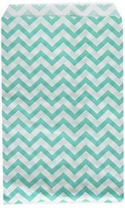 200 pcs turquoise chevron paper gift bags shopping sales tote bags 6″ x 9″ zig zag design-caddy bay collection