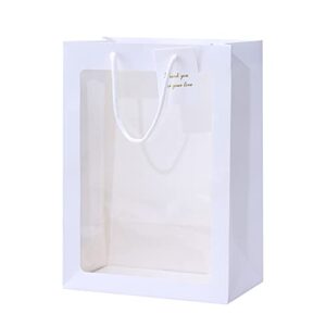 ywbag 10 pcs clear gift bag with window, 13.8x 9.8x 5.9 white transparent bouquet gift bags with handle for bridal shower, festivals party