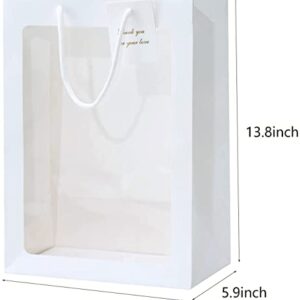 ywbag 10 Pcs Clear Gift Bag With Window, 13.8x 9.8x 5.9 White Transparent Bouquet Gift Bags With Handle for Bridal Shower, Festivals Party