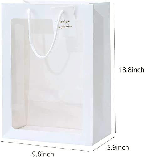 ywbag 10 Pcs Clear Gift Bag With Window, 13.8x 9.8x 5.9 White Transparent Bouquet Gift Bags With Handle for Bridal Shower, Festivals Party