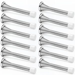 maxgear 12 pack door stoppers, 3-1/4″ brushed satin nickel door stop, flexible & heavy duty door stopper for bottom of the door, rustproof door stops with low mounted white rubber bumper tips