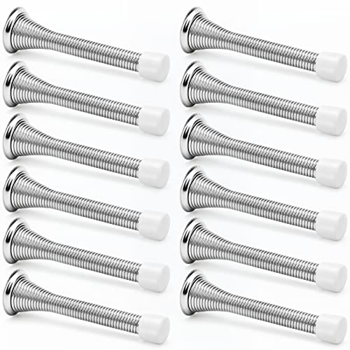 MaxGear 12 Pack Door Stoppers, 3-1/4" Brushed Satin Nickel Door Stop, Flexible & Heavy Duty Door Stopper for Bottom of The Door, Rustproof Door Stops with Low Mounted White Rubber Bumper Tips