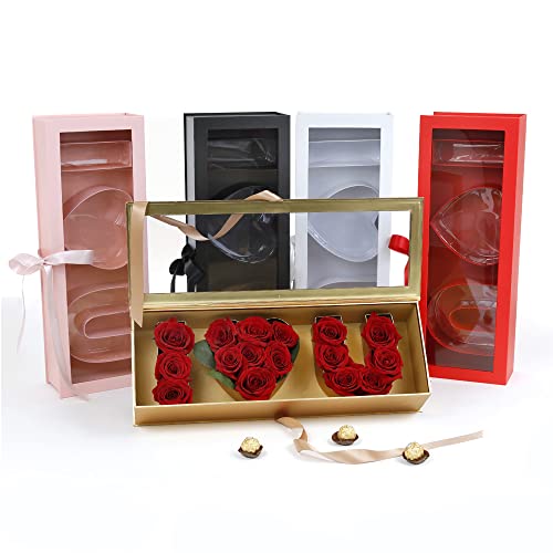 UNIKPACKAGING “I Love You” Flower Gift Letter Shaped Fillable Box, with Plastic Liner, for Luxury Style Flower and Gift Arrangements (Black)