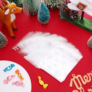 200 Pieces Christmas Cookie Bags Cellophane Treat Bags Snowflake Clear Candy Bag Gifts Goodies Bags with Self Adhesive Seal, 5.5 by 5.5 Inch (4 by 4 Inch)